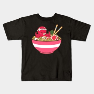 Kawaii Japanese Anime Ramen Soup Bowl Otaku Cute Octopus Kids T-Shirt